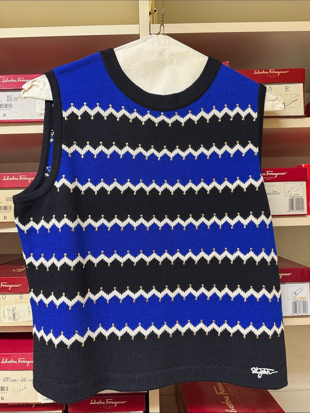 St. John Black and blue Knit Sleeveless shell